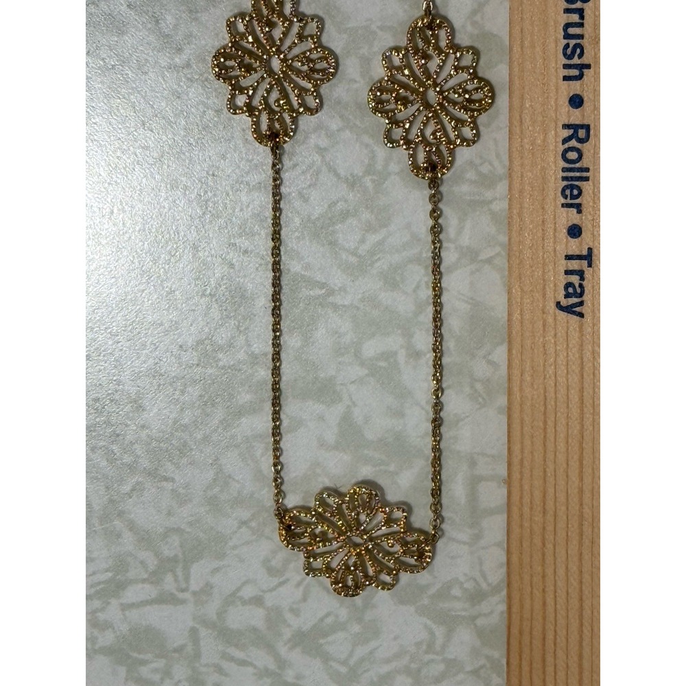Chain & Flower Necklace Long‎ Vintage Lobster Clasp Gold Tone Unusual 21"